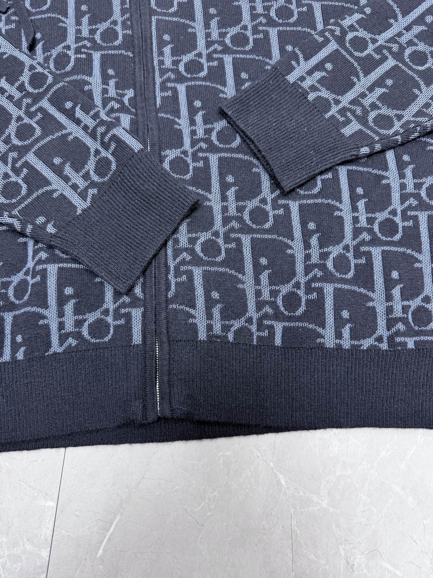 Dior 2026 Oblique Zip Cardigan Navy Wool Blend Knit Premium Designer Sweater - Image 3