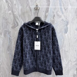 Dior 2026 Oblique Zip Cardigan Navy Wool Blend Knit Premium Designer Sweater