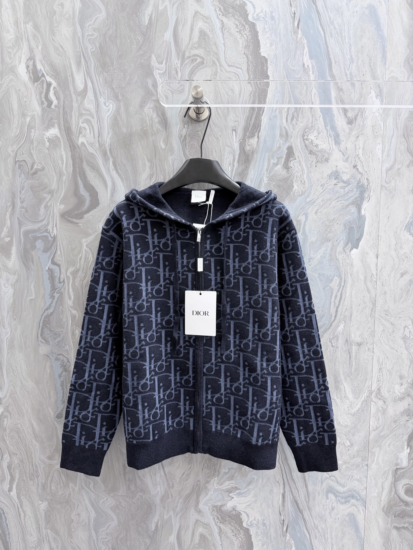 Dior 2026 Oblique Zip Cardigan Navy Wool Blend Knit Premium Designer Sweater