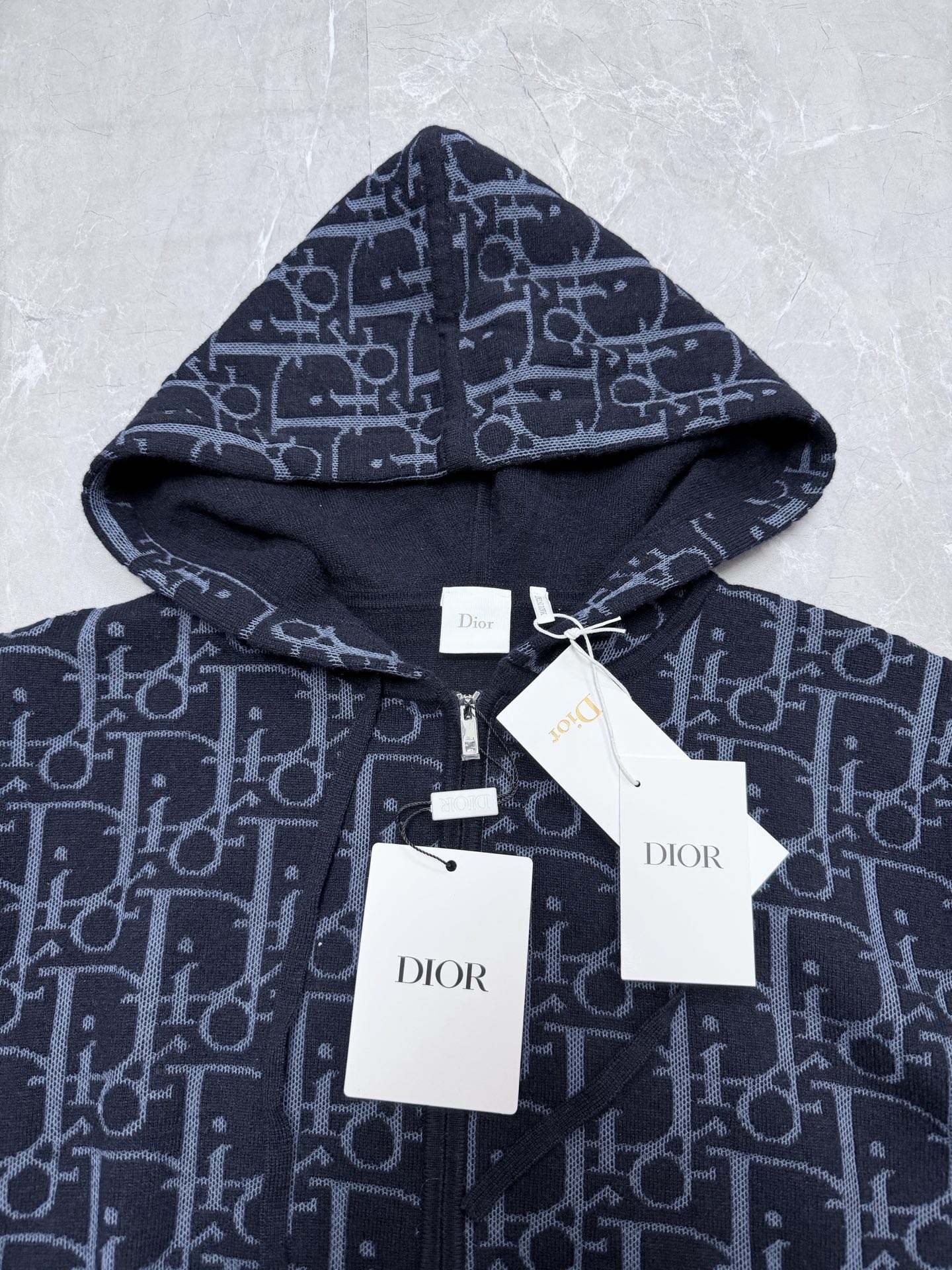 Dior 2026 Oblique Zip Cardigan Navy Wool Blend Knit Premium Designer Sweater - Image 4
