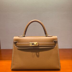 Mini Kelly II 20cm Gold Brown Epsom Leather Handbag with Gold Hardware