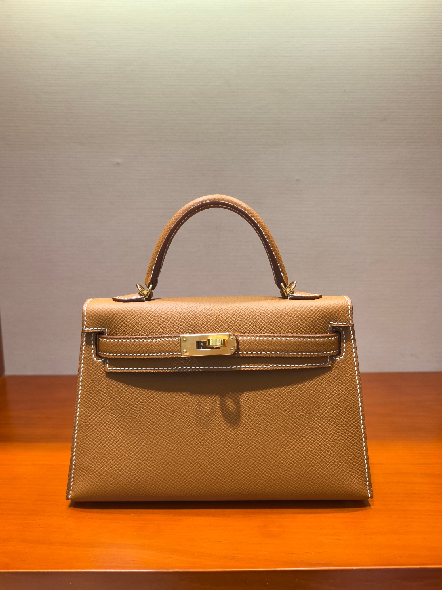 Mini Kelly II 20cm Gold Brown Epsom Leather Handbag with Gold Hardware