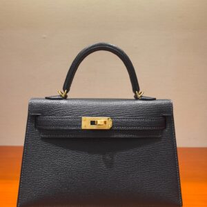 Mini Kelly II 20cm Midnight Blue Goatskin Handbag with Gold Hardware