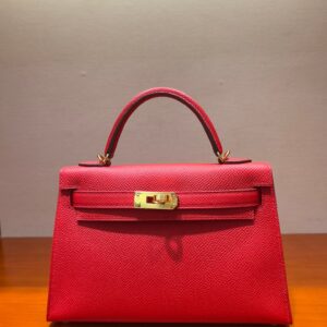Mini Kelly II 20cm Azalea Red Epsom Leather Handbag with Gold Hardware