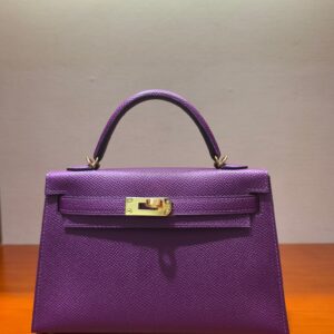 Mini Kelly II 20cm Anemone Purple Epsom Leather Handbag with Gold Hardware
