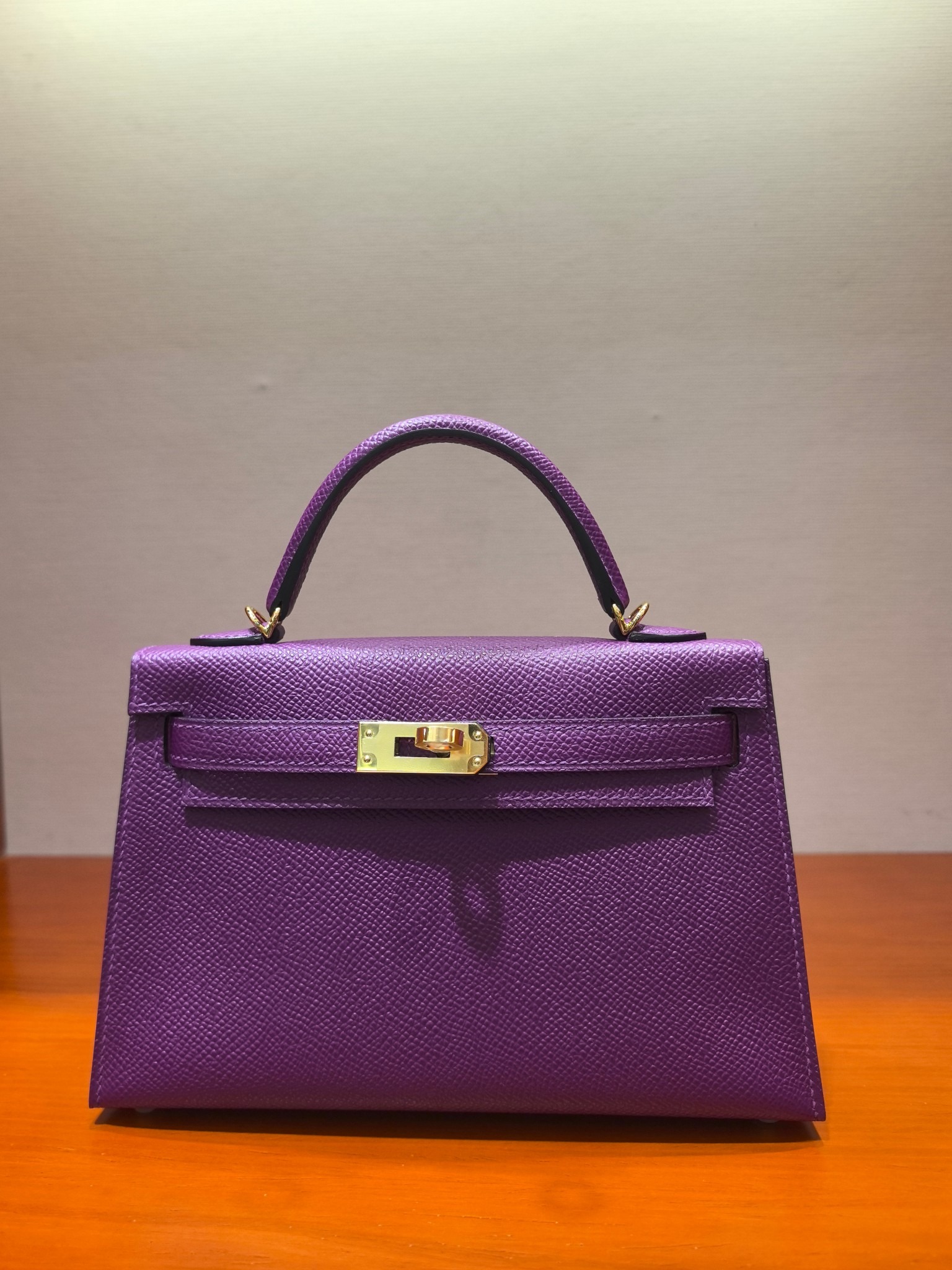Mini Kelly II 20cm Anemone Purple Epsom Leather Handbag with Gold Hardware