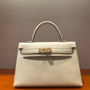 Mini Kelly II 20cm Milkshake White Epsom Leather Handbag with Gold Hardware