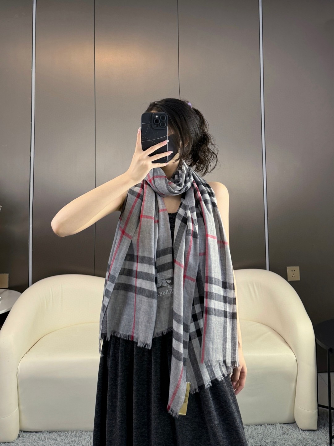 Classic Embroidered Logo Scarf Luxury Soft Shawl Timeless Elegant Wrap - Image 4