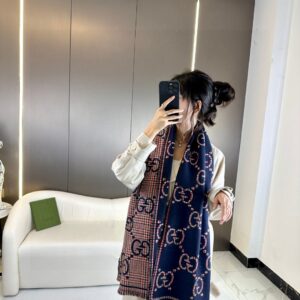 Classic GG Pattern Scarf Premium Double-Sided Wool Shawl 47x180cm