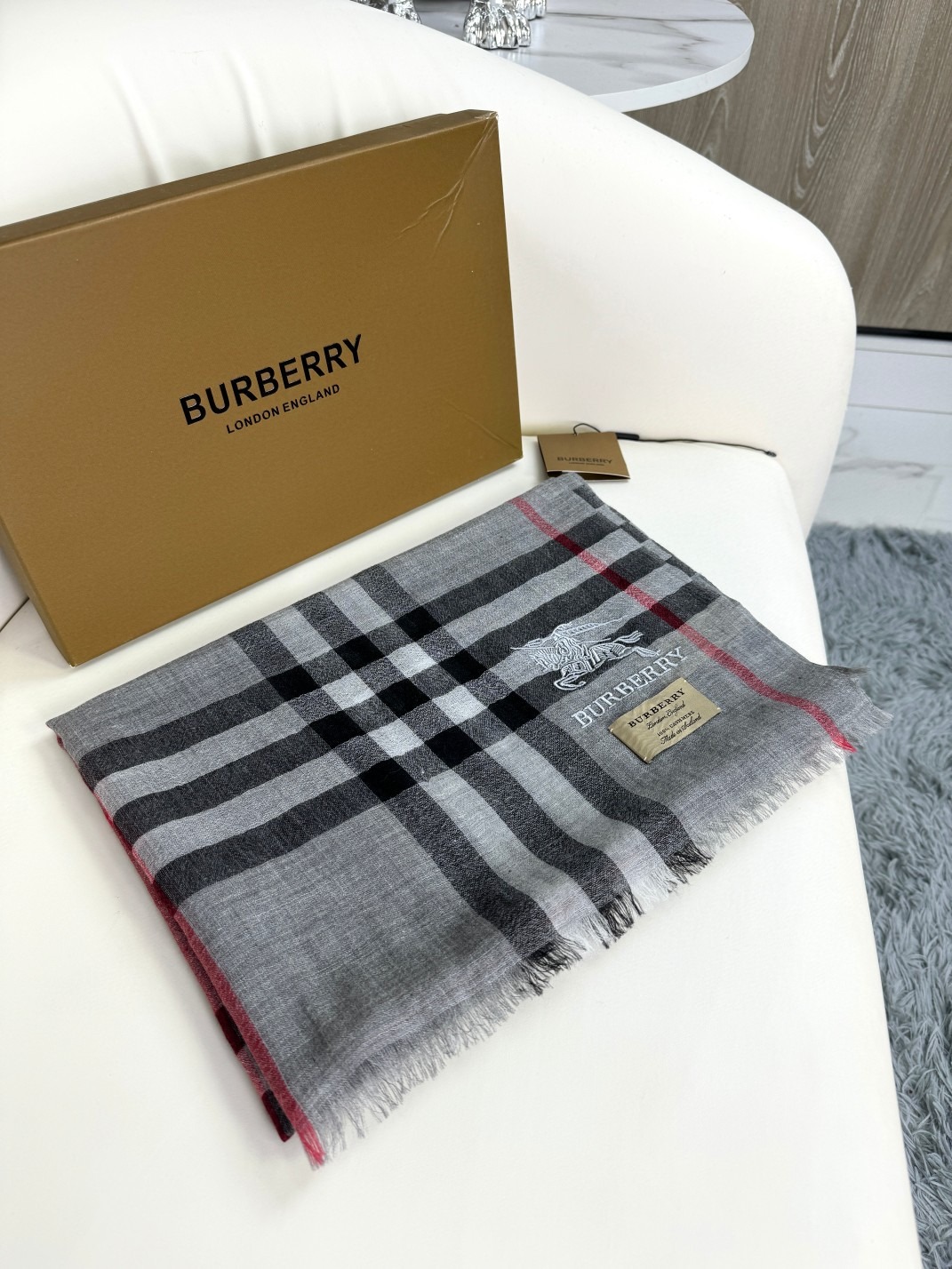 Classic Embroidered Logo Scarf Luxury Soft Shawl Timeless Elegant Wrap - Image 2