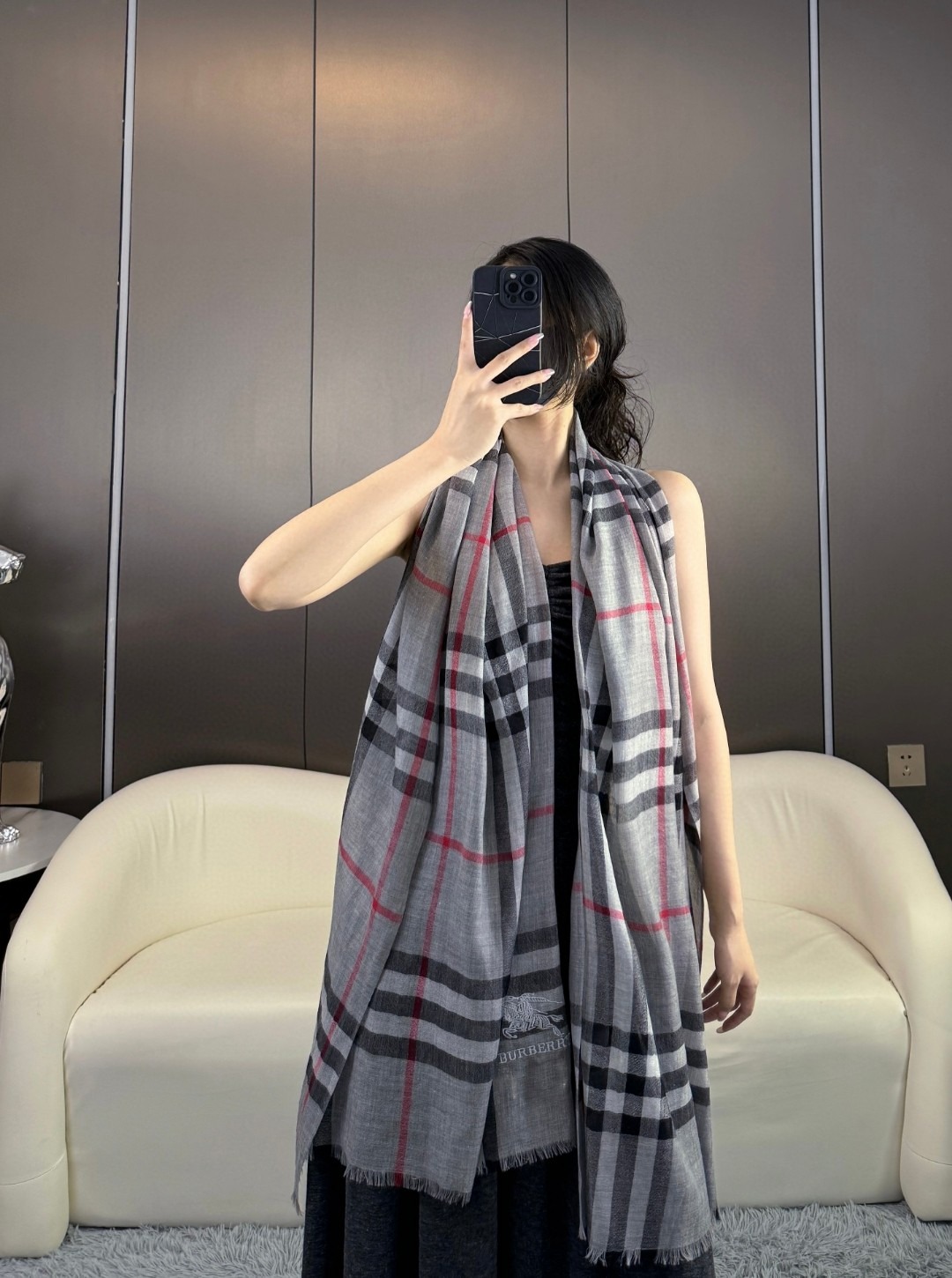 Classic Embroidered Logo Scarf Luxury Soft Shawl Timeless Elegant Wrap
