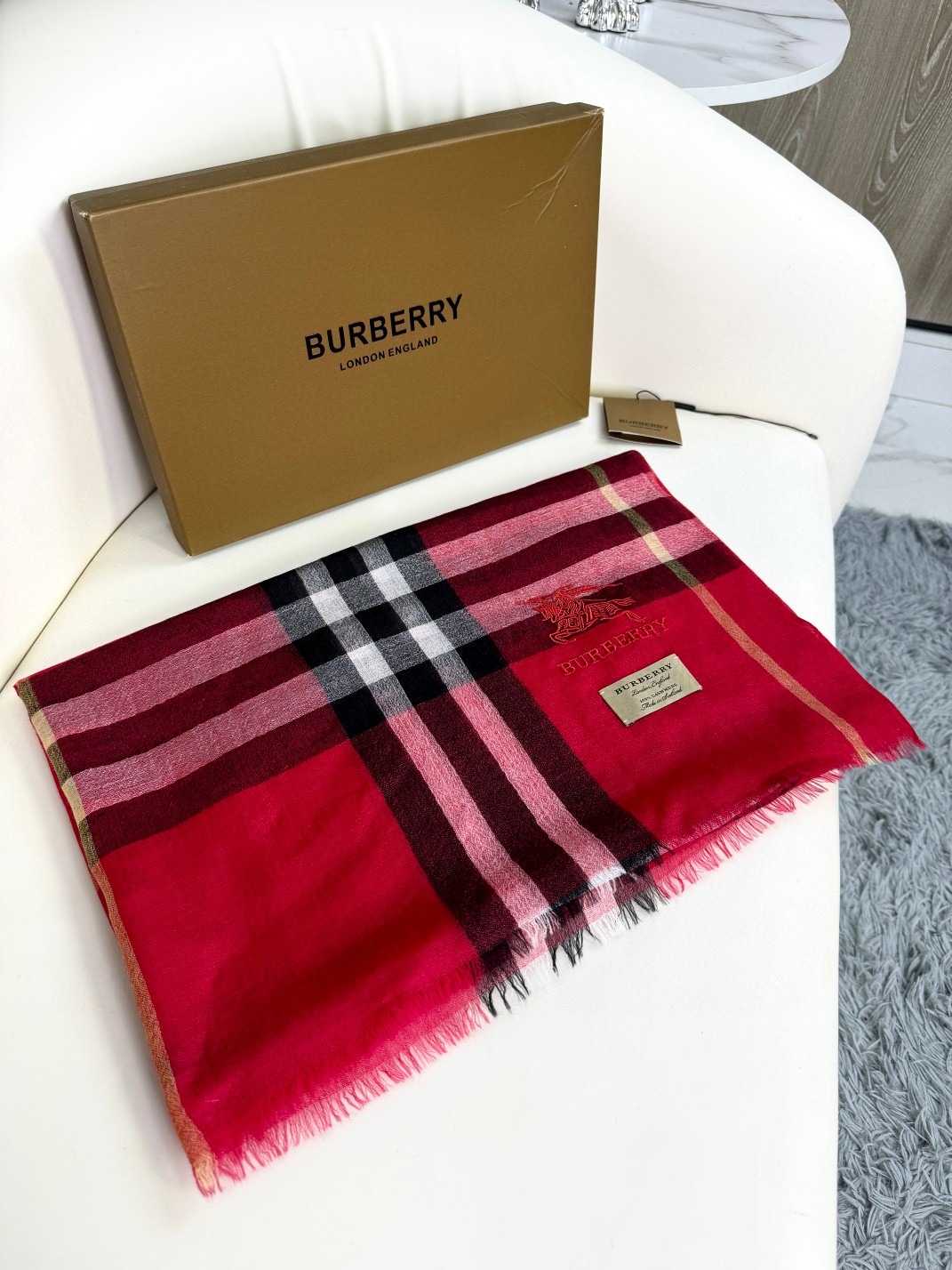 Classic Embroidered Logo Scarf Elegant Soft Shawl Timeless Luxury Wrap - Image 2