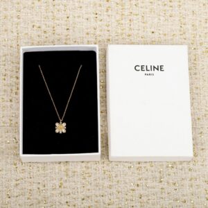 Celine Triomphe Teardrop Diamond Necklace Clover Design Luxury Pendant