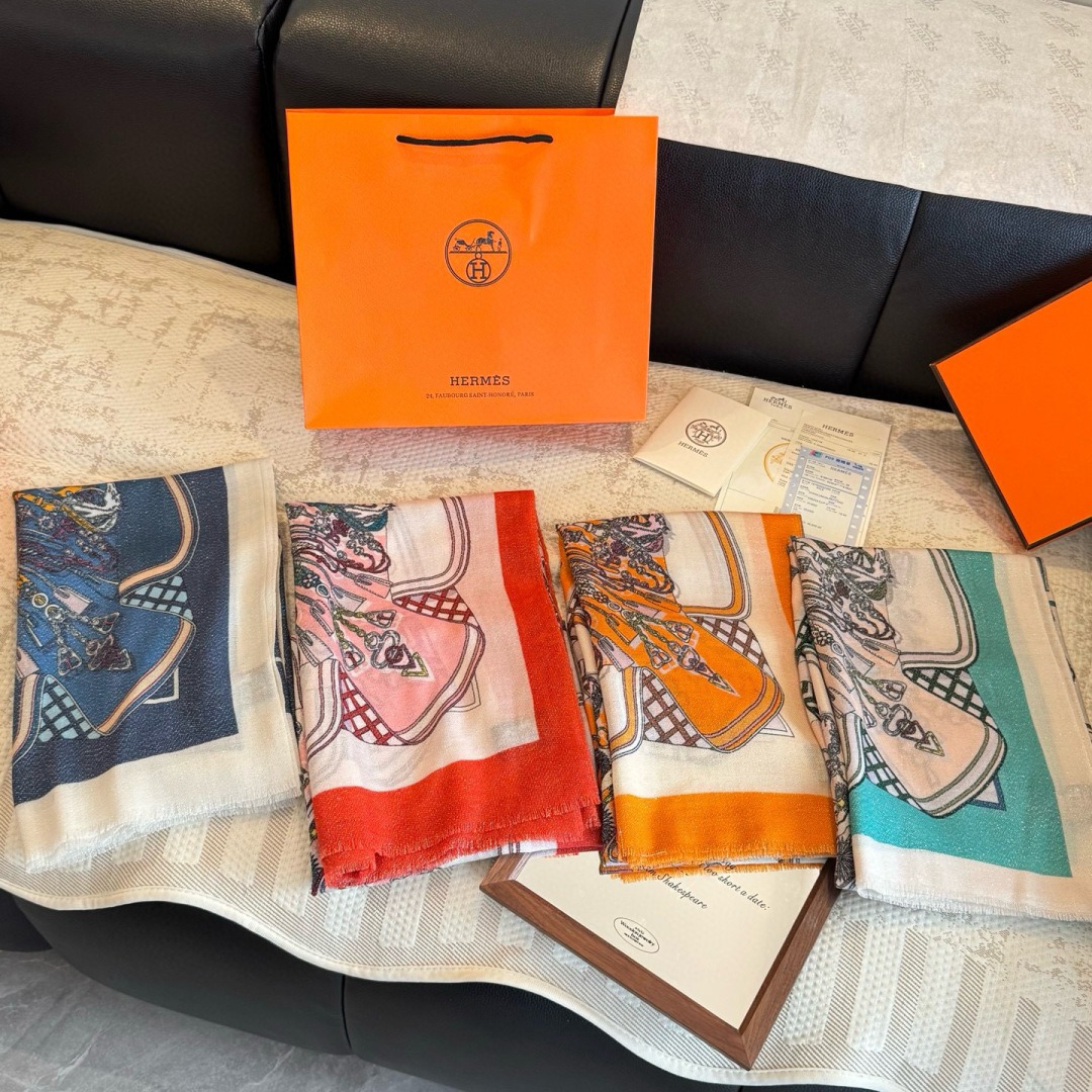 Louis Vuitton Inspired Monogram Cashmere Scarf Shimmer Silver Thread Luxury 110 x 200 cm