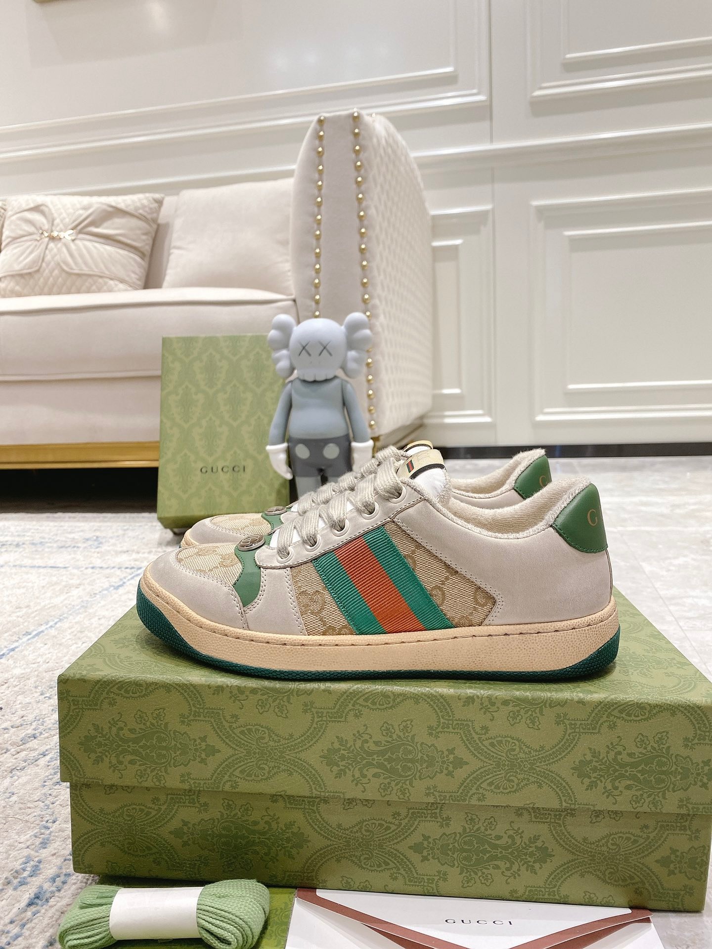 Gucci Inspired Distressed Sneakers Classic White Vintage Style Unisex Couple Shoes - Image 3
