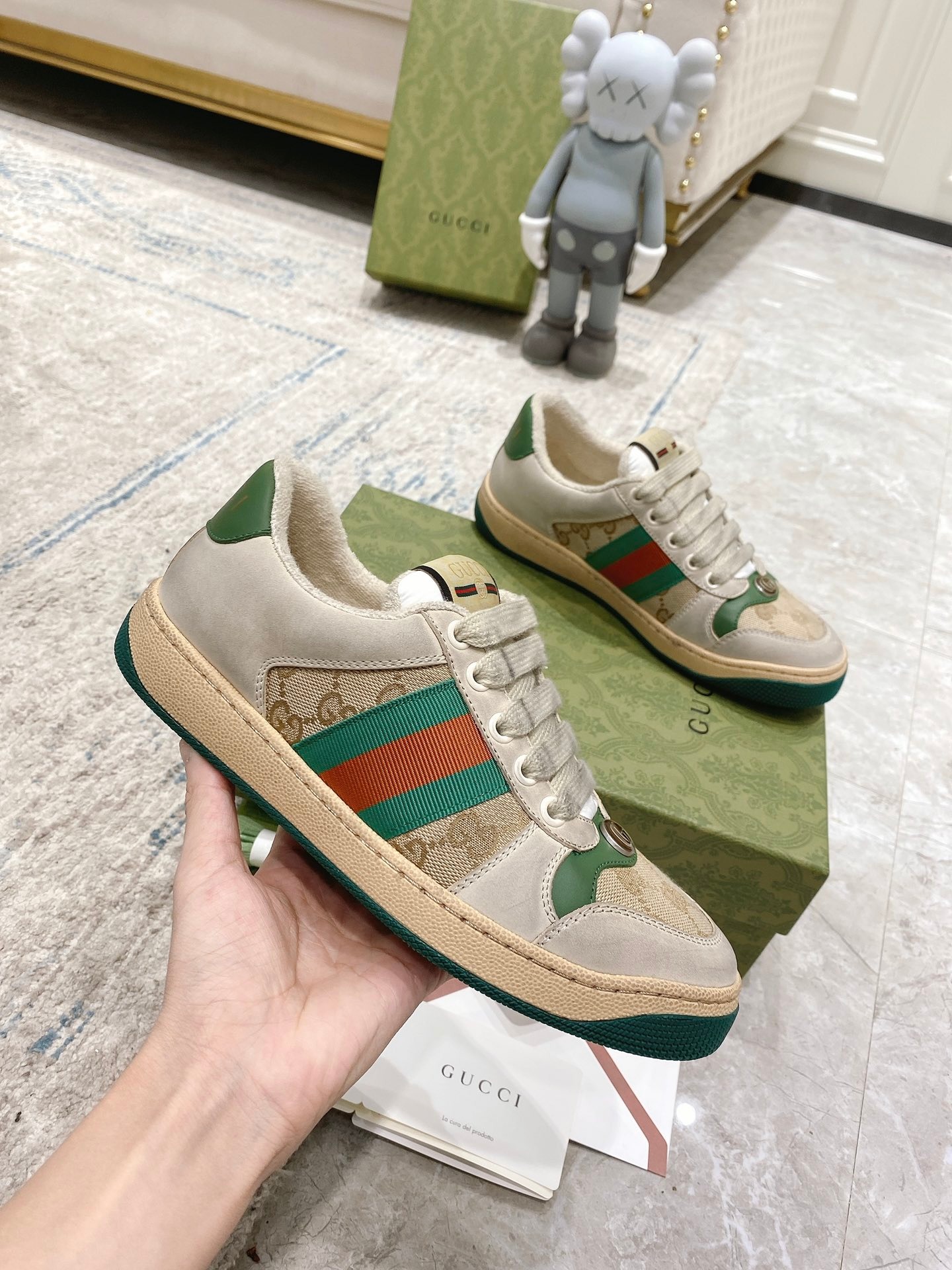 Gucci Inspired Distressed Sneakers Classic White Vintage Style Unisex Couple Shoes - Image 5