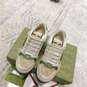Gucci Inspired Distressed Sneakers Classic White Vintage Style Unisex Couple Shoes