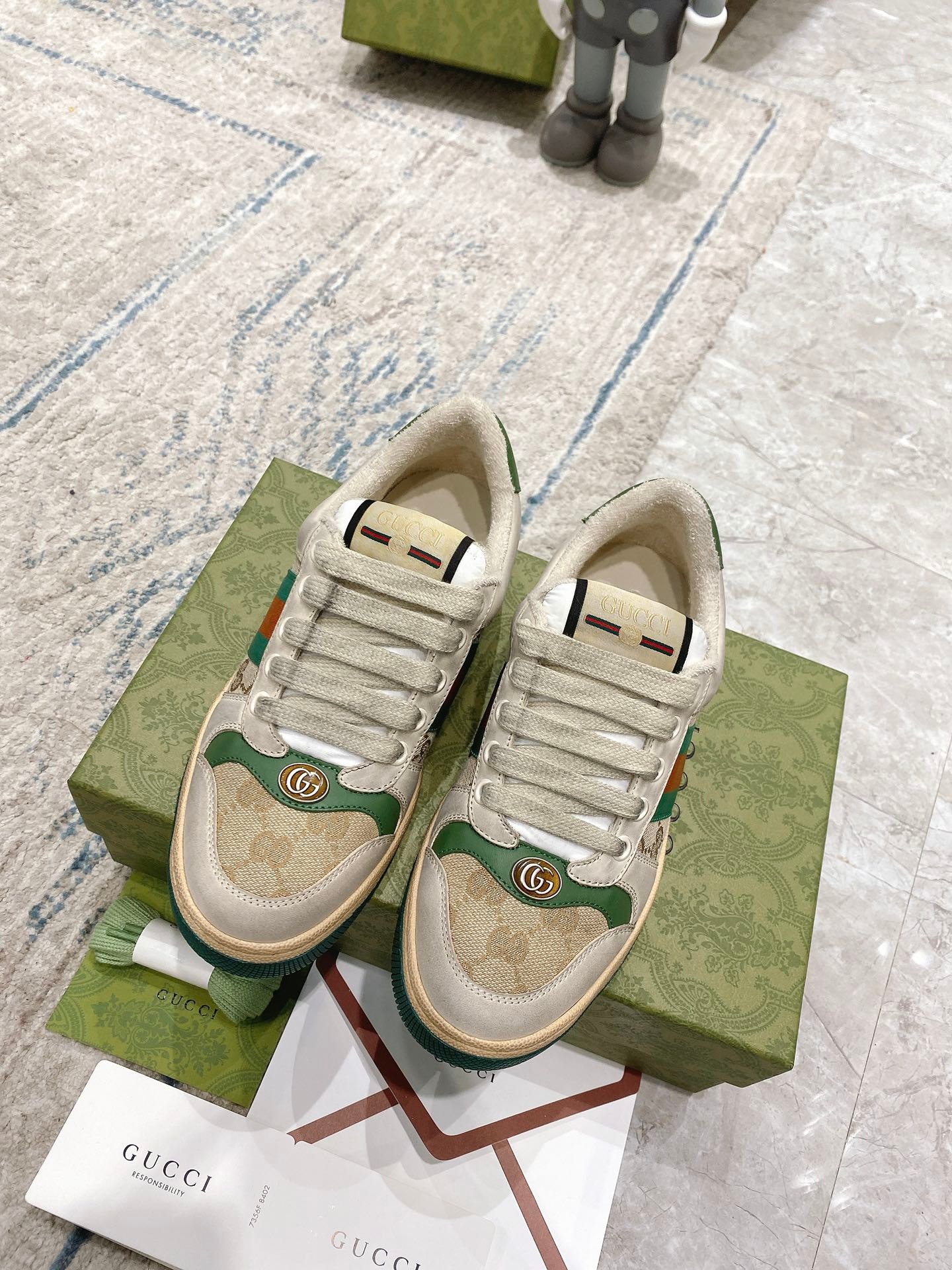 Gucci Inspired Distressed Sneakers Classic White Vintage Style Unisex Couple Shoes