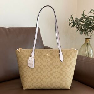 Khaki Coach Tote Bag Genuine Leather Gift Ready