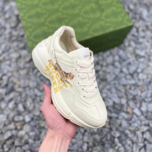 Gucci Rhyton Vintage Trainer Sneakers 5D Leather Retro Dad Shoes with Horn Detail