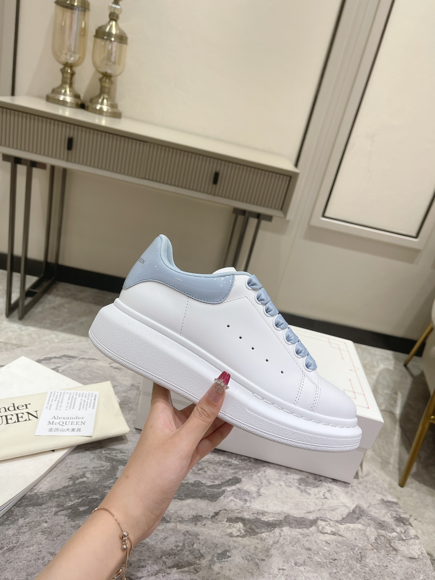 Alexander McQueen Couple Platform Sneakers Premium Leather White Thick Sole Trainers