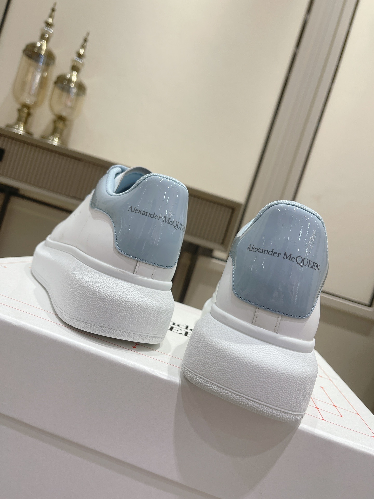 Alexander McQueen Couple Platform Sneakers Premium Leather White Thick Sole Trainers - Image 5