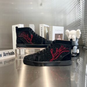 Christian Louboutin High Top Black Lettered Rhinestone Sneakers KISSY BEAL Premium Custom Edition 2022