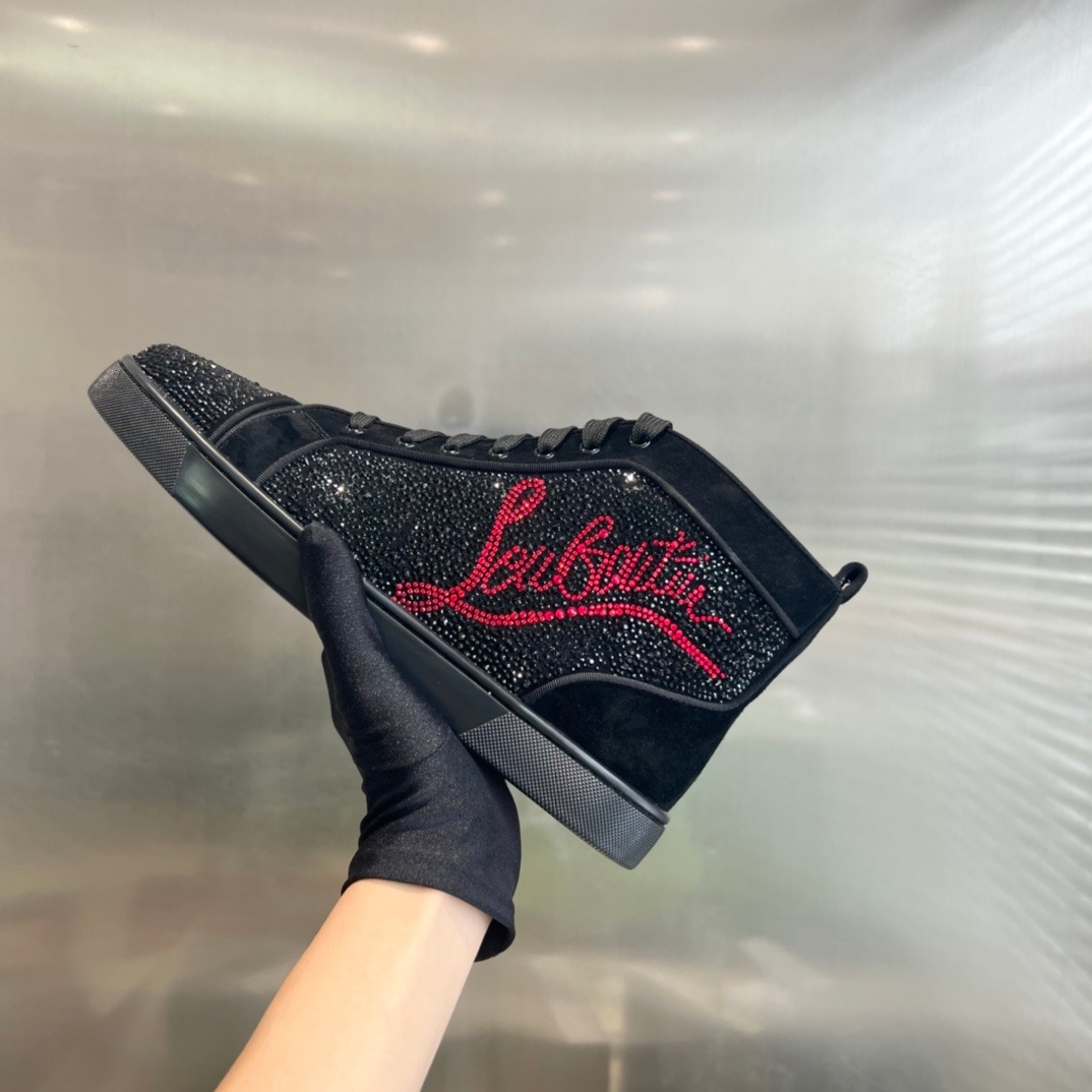 Christian Louboutin High Top Black Lettered Rhinestone Sneakers KISSY BEAL Premium Custom Edition 2022 - Image 4