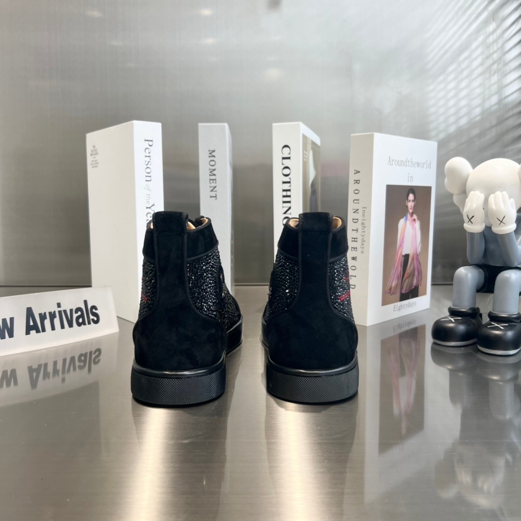 Christian Louboutin High Top Black Lettered Rhinestone Sneakers KISSY BEAL Premium Custom Edition 2022 - Image 3