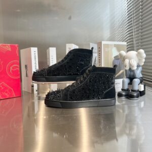 Christian Louboutin High Top Black Rhinestone Stud Sneakers Premium Custom Edition 2022