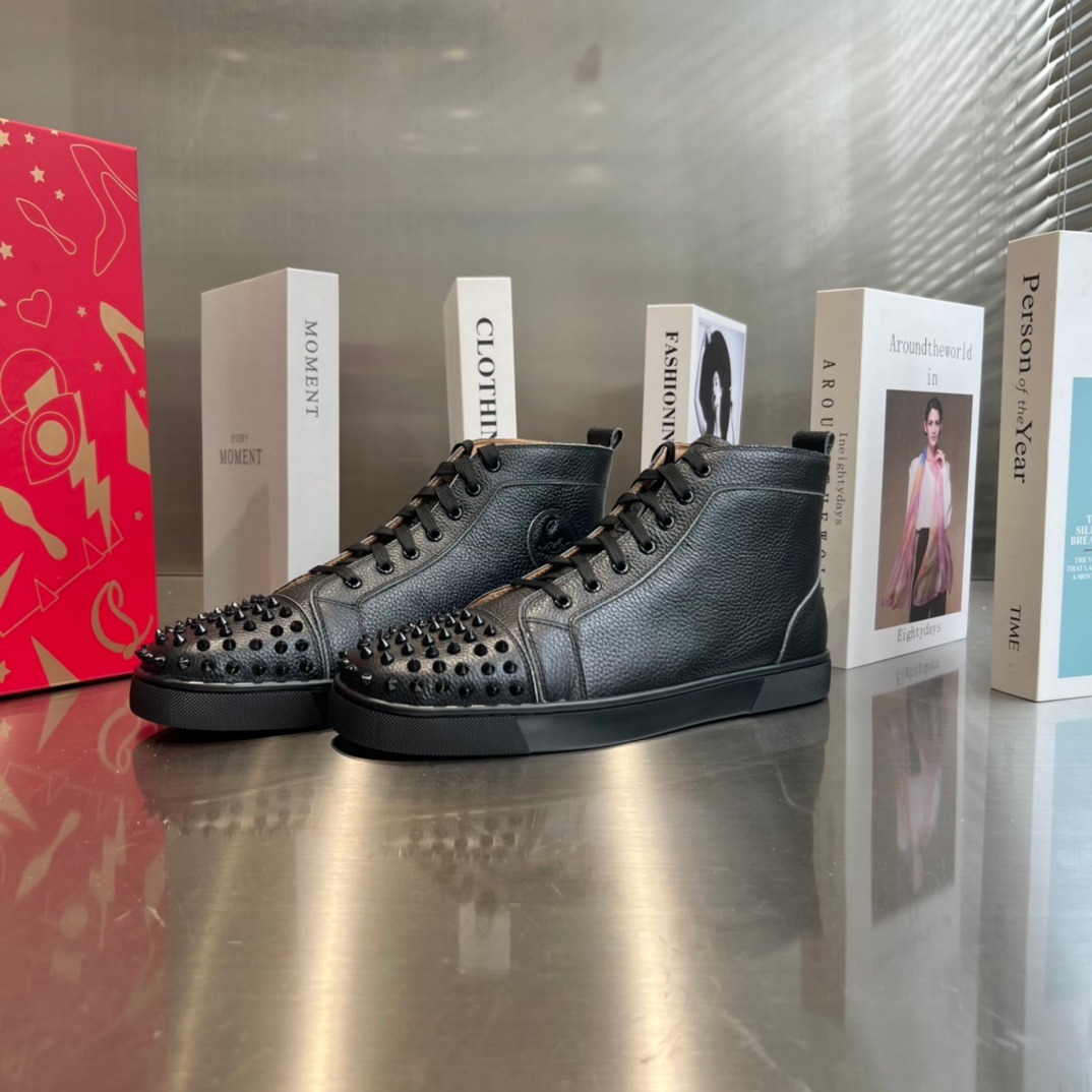 Christian Louboutin High Top Black Lychee Stud Toe Sneakers Premium Custom Edition - Image 3