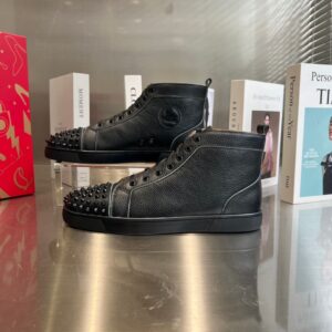 Christian Louboutin High Top Black Lychee Stud Toe Sneakers Premium Custom Edition