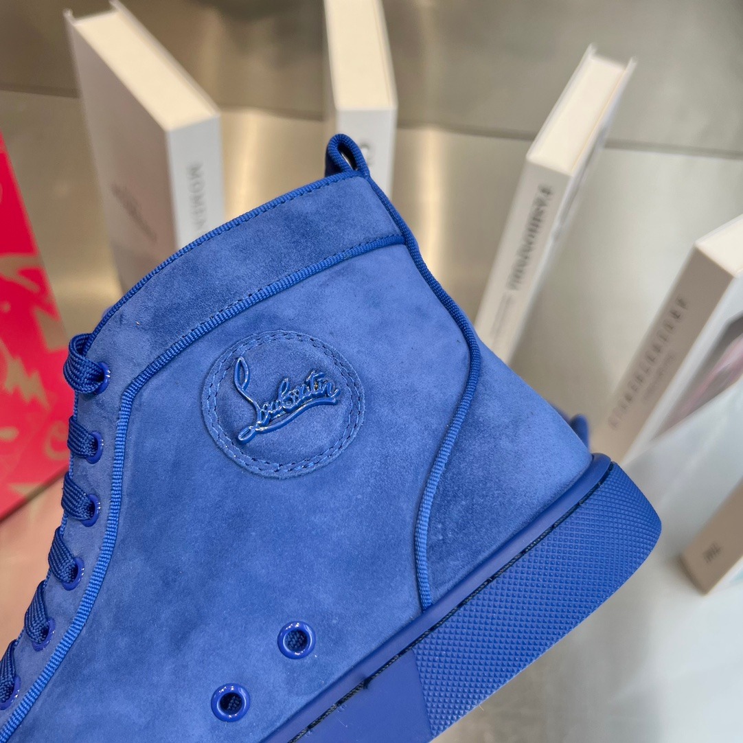 Christian Louboutin High Top Blue Sheepskin Front Detail Sneakers Premium Custom Edition - Image 3