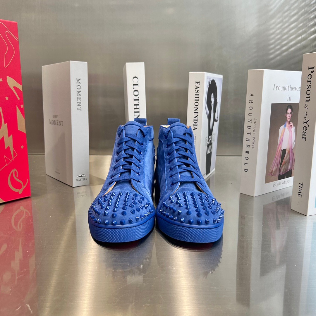 Christian Louboutin High Top Blue Sheepskin Front Detail Sneakers Premium Custom Edition - Image 4