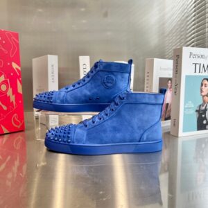Christian Louboutin High Top Blue Sheepskin Front Detail Sneakers Premium Custom Edition