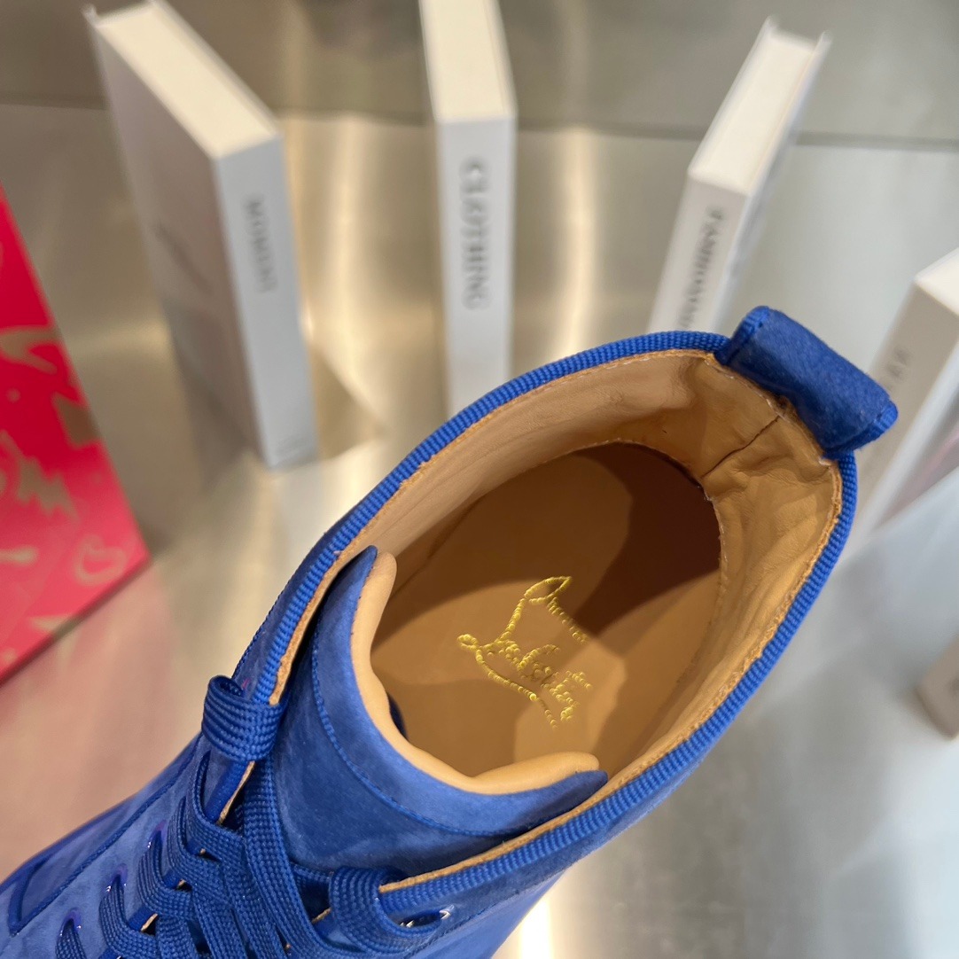 Christian Louboutin High Top Blue Sheepskin Front Detail Sneakers Premium Custom Edition - Image 5