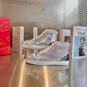 Christian Louboutin High Top Iridescent Studded Rhinestone Sneakers Premium Custom Edition
