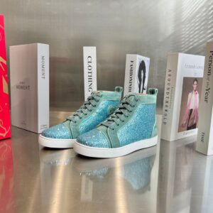 Christian Louboutin High Top Matcha Green Aqua Blue Rhinestone Sneakers Premium Custom Edition