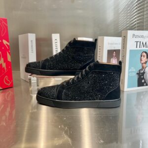 Christian Louboutin High Top Black Lambskin Full Rhinestone Sneakers Premium Custom Edition