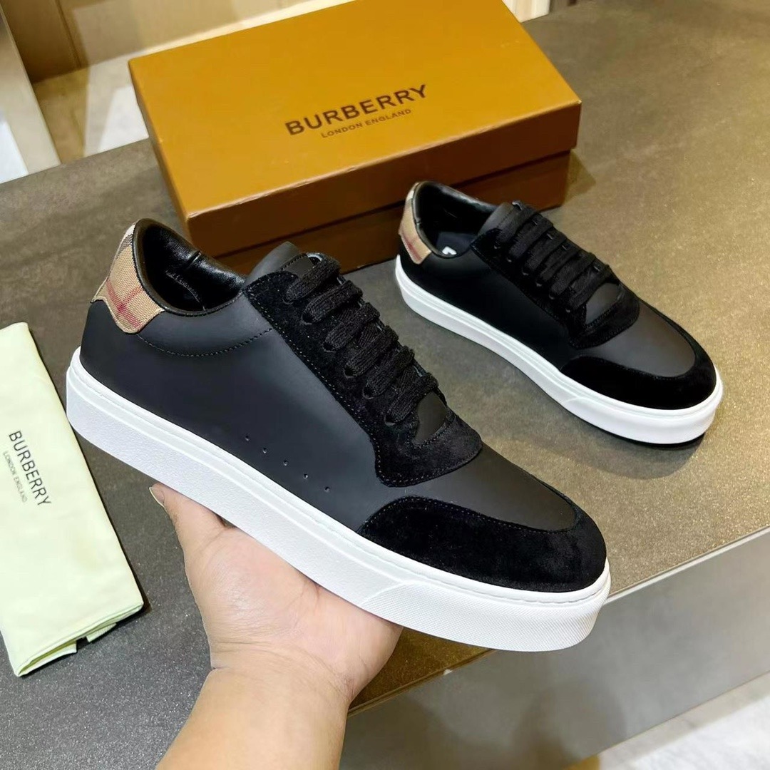 Burberry Leather & Suede Sneakers English Cotton Check Pattern