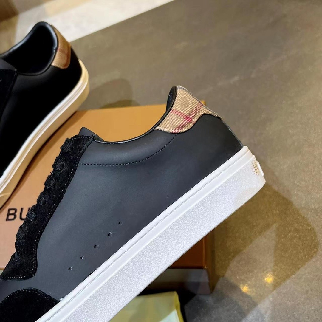 Burberry Leather & Suede Sneakers English Cotton Check Pattern - Image 4