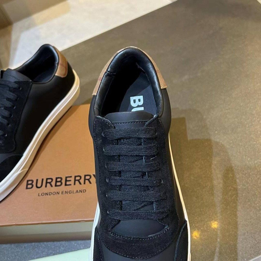 Burberry Leather & Suede Sneakers English Cotton Check Pattern - Image 5