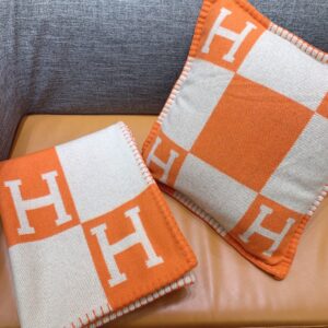 Orange Cushion and Blanket Set Cozy Home Decor Soft Throw Combo