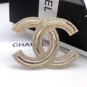 Chanel Gold Double C Brooch Diamond Polished Luxury CC Pin
