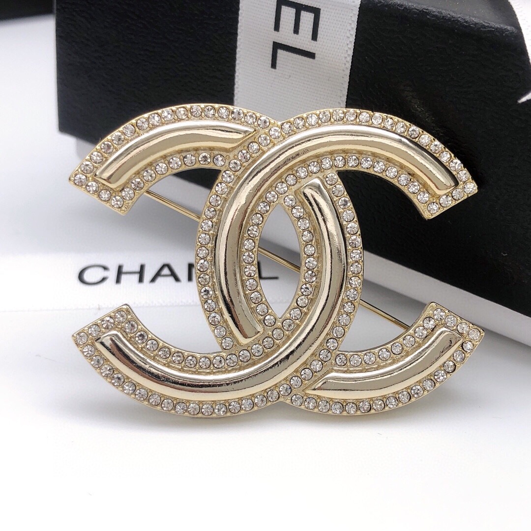 Chanel Gold Double C Brooch Diamond Polished Luxury CC Pin
