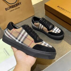Burberry Leather & Suede Sneakers English Cotton Check Design