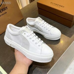 Burberry Leather Suede Sneakers English Cotton Check Pattern