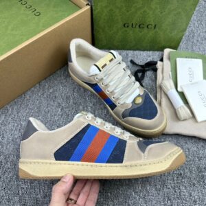 Gucci Inspired Screener Distressed Sneakers Blue Grey Vintage Style Men’s Luxury