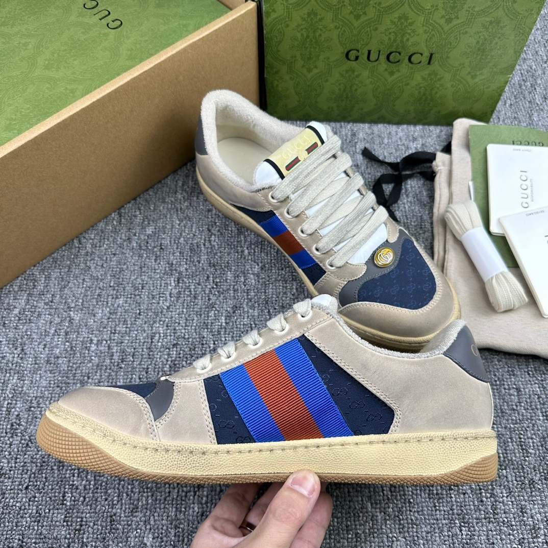 Gucci Inspired Screener Distressed Sneakers Blue Grey Vintage Style Men’s Luxury - Image 3