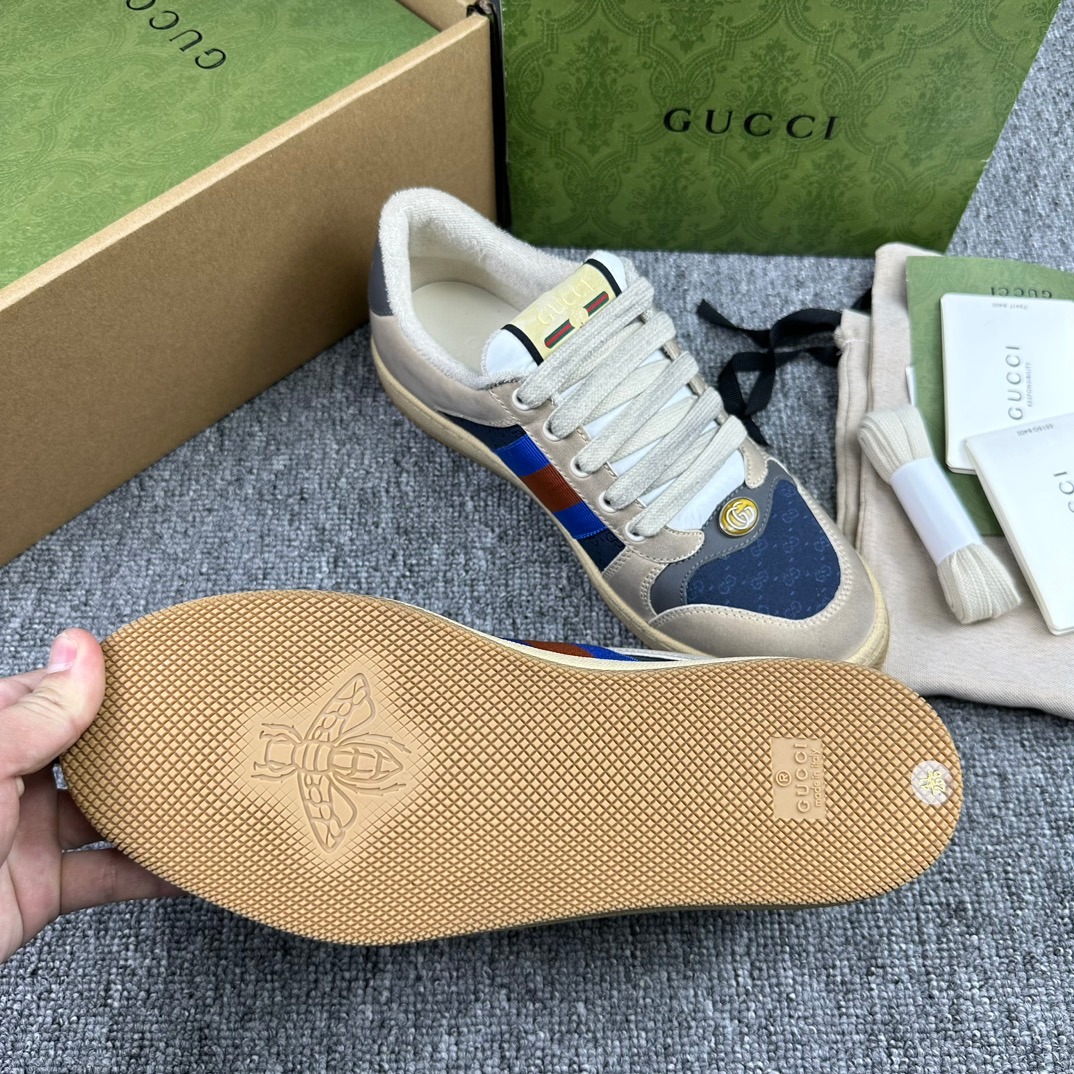 Gucci Inspired Screener Distressed Sneakers Blue Grey Vintage Style Men’s Luxury - Image 4